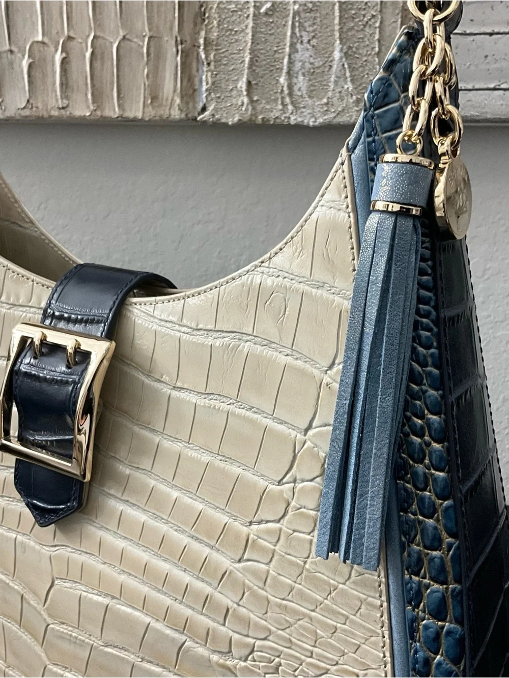 Brahmin Fallon MINDFUL GREY ACOUSTIC Multi Leather Shoulder Bag NWT
